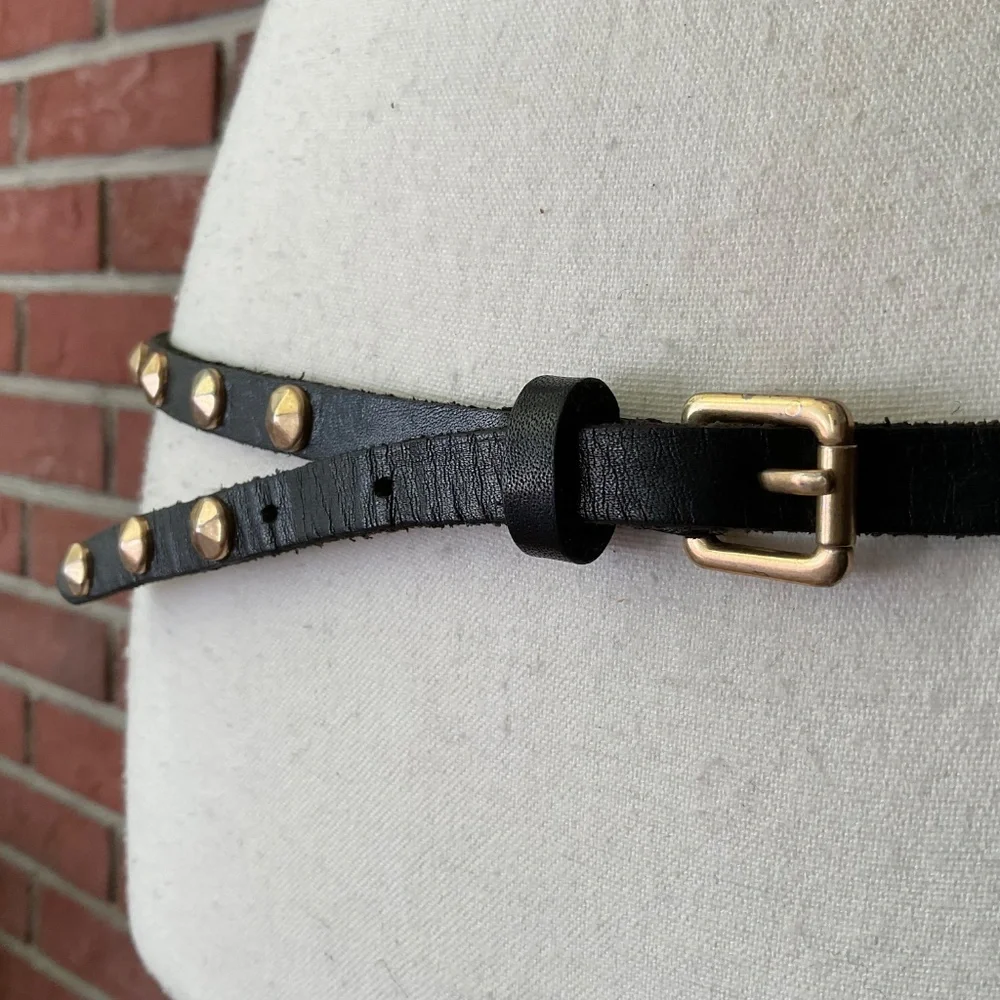 J.Crew Skinny Black Leather Studded Belt Size M - Picture 11 of 15